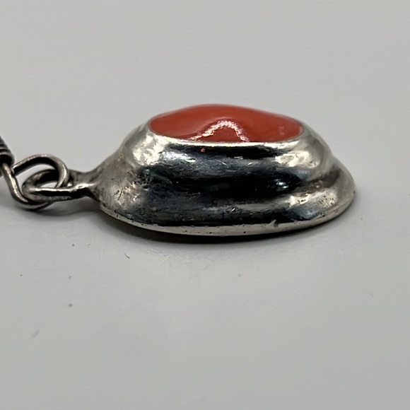 PINK CORAL AND MEXICAN STERLING SILVER DANGLE EARRINGS 1” TALL - Picture 4 of 8